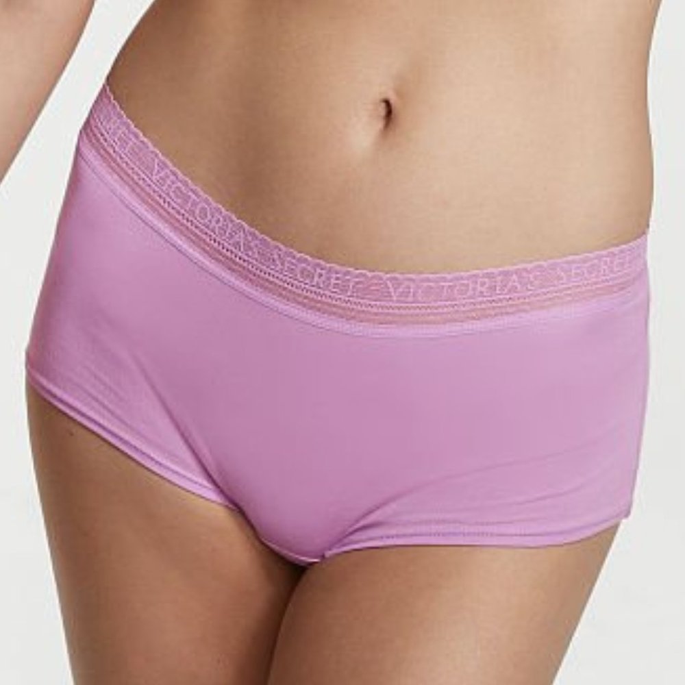 VS S Cotton Boyshorts Light Lilac Purple NWT Logo Wa…